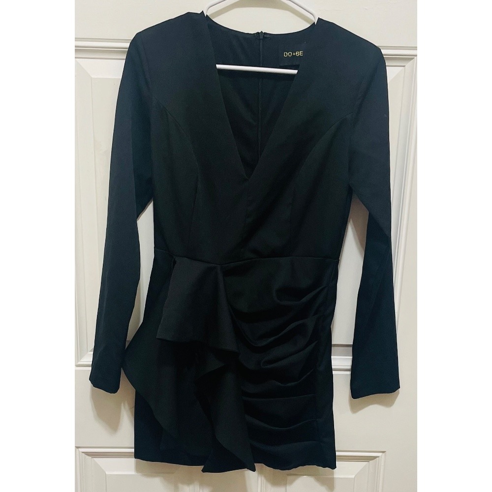 DO+BE Black Long Sleeve Mini Dress Ruffle Detail V-Neck Party Small